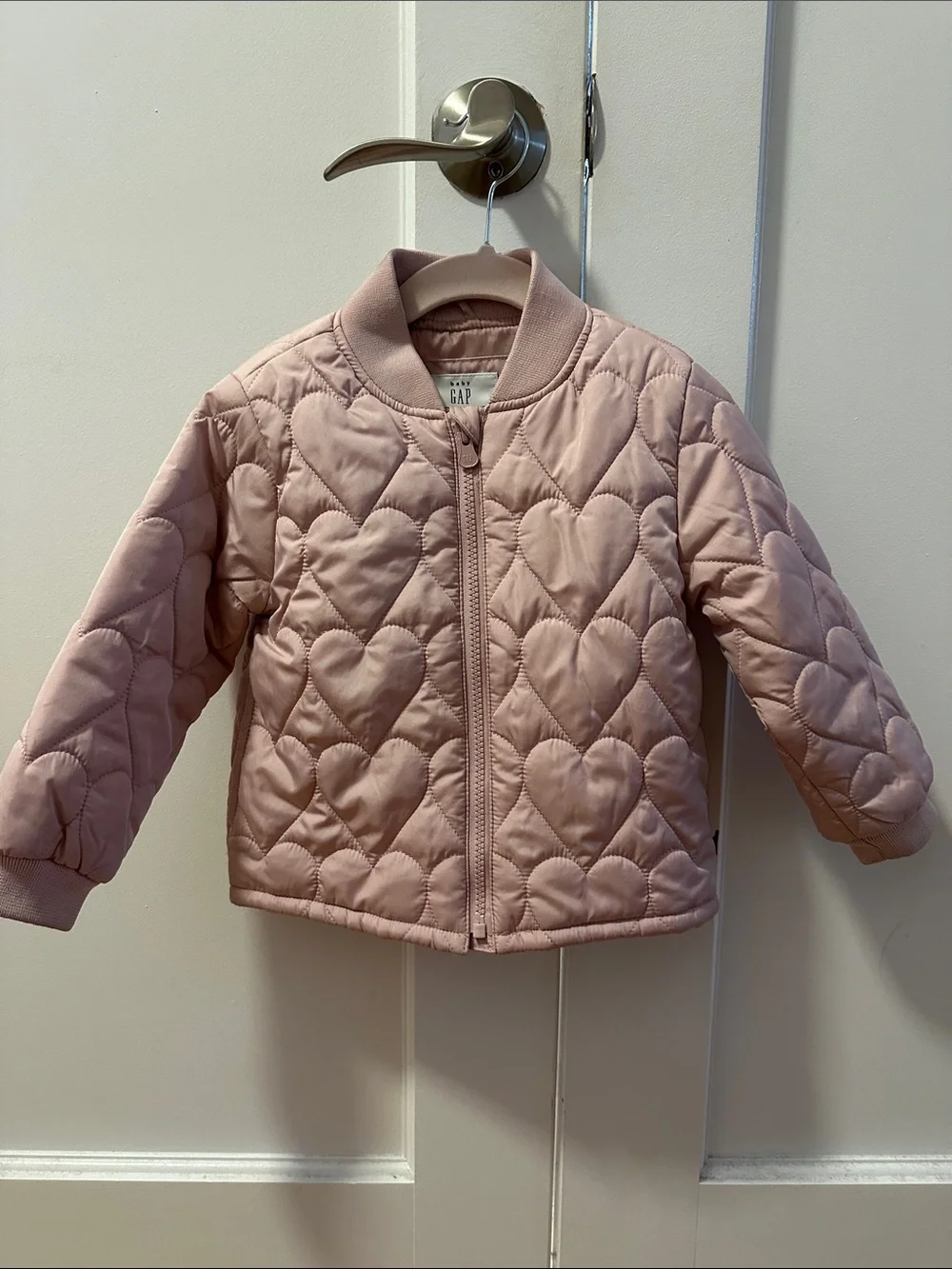 GAP Blush Pink Heart-Quilted Puffer Jacket